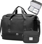 Large Travel Duffle Bag,Carry on Overnight Weekend Bag with Shoes Compartment,Weekender Bags for Women for Travel Business Trips Sport Hospital,2Pcs,Black
