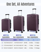 LIGHT FLIGHT Luggage Sets, 3 Piece Durable Suitcase Set with Spinner Wheels, 3 Pcs Hard Shell Lightweight Luggage with TSA Lock, Large Checked Travel Suitcases, 20/24/28 Inch,Purple
