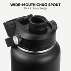 CIVAGO 40 oz Insulated Stainless Steel Water Bottle with Detachable Straw, Large Metal Water Jug with Bucket Handle, Leakproof Sports Water Flask with Silicone Boot for School, Dishwasher Safe, Black