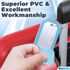 BlueCosto - Luggage Tags - Large, Blue, 5 PK - PVC Suitcase Tags w/Privacy Cover & Stainless Steel Wire Loops - Personalized Baggage Identifiers for Travel - Backpack Name Labels