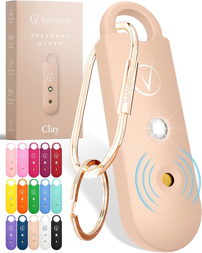 Vantamo Personal Alarm for Self Defense with Low Battery Notice, Strobe Light & Extra Loud 130 dB Double Speakers Safety Keychain Set for Women, Rechargeable Panic Button for Womens Self Defense