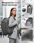 MATEIN HER Computer Backpack for Women Men with Lunch Compartment, Water Resistant Work Laptop Backpack with Water Bottle Holder & RFID Pocket, Underseat Travel Bag Fits 17.3'' Notebook, Gray