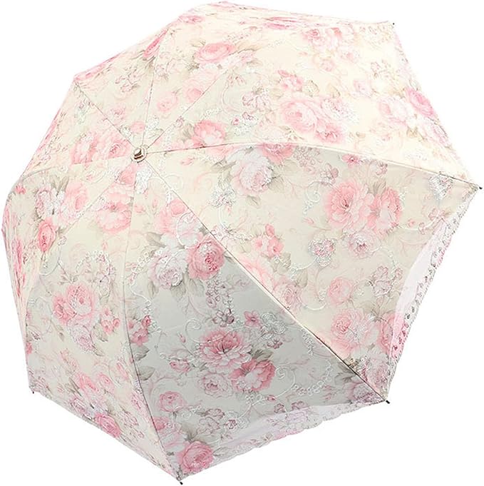 Floral Lace Folding Compact Umbrella - UV Protection Sun Flower Fancy for Women Girls, Portable Travel for Walking, Tea Party, Photo Shooting