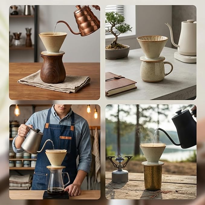 DIF DECO Ceramic Pour Over Coffee Dripper, Reusable Porcelain Portable Pour Over Coffee Maker, Slow Brewing Accessories with 1 Holes for Home, Office, Travel, Camping (Yellow)