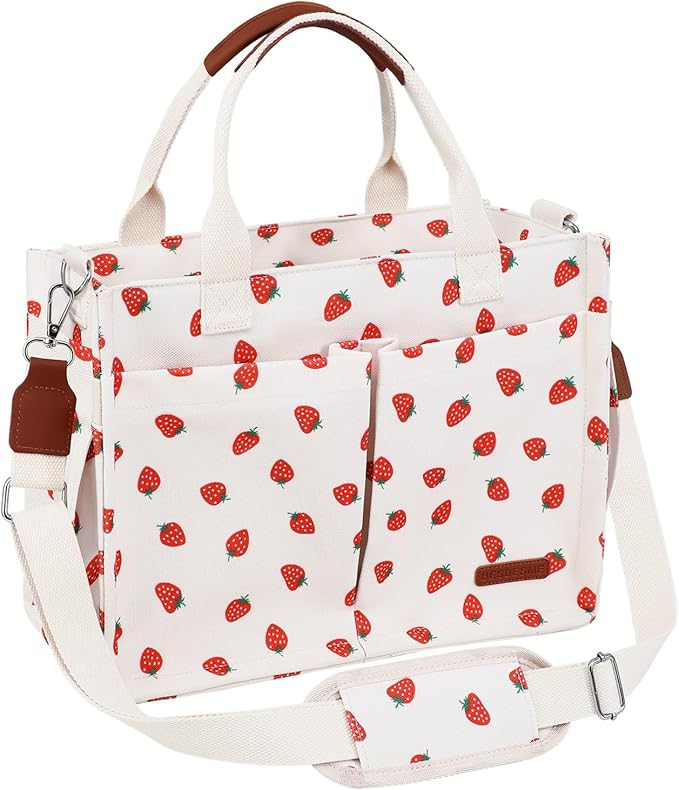 BESBESME Canvas Tote Bag for Women with Zipper & Compartments– Large Work & College Laptop Tote Crossbody Shoulder Bag