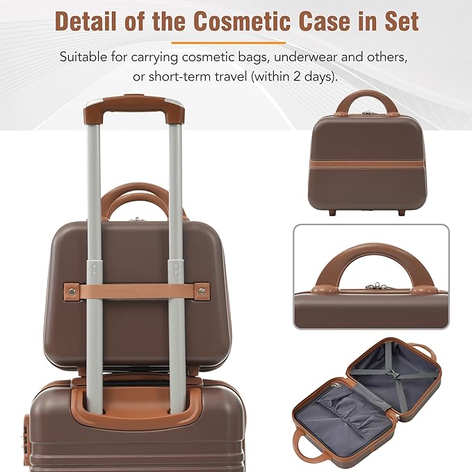 Luggage Sets, 2 Piece Carry on Luggage Set with Travel Bag, 2 Piece Expandable Spinner Hardshell Suitcase with TSA Lock, Back to School Suitcase, Women Men (Brown, 20/24 inch+Cosmetic Case)