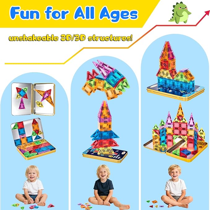 Magnetic Tiles Magnetic Blocks Building Toy: Portable Mini Magnetic Tiles Travel Set 48 Pieces Montessori Toys Birthday Gift for Kids Girls and Boys Ages 3-12 Years Old Preschool Classroom Must Haves