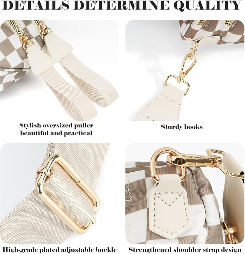 Black and White Checkered Crossbody Bag Bum Bag for Women,Spacious Checkered Purse Fanny Packs Belt Bag
