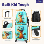 emissary Kids Luggage with Wheels, Hardside Toddler Carry On Suitcase Set, Lightweight Rolling Travel Bag for Boys and Girls, Airline Approved Travel Gifts - Blue Dinosaur
