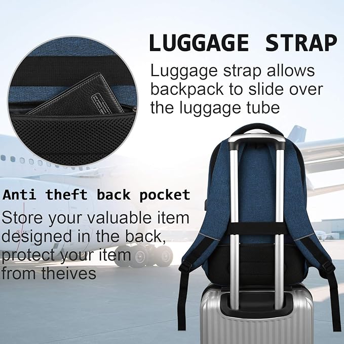Volher 17 Inch Laptop Backpack, Business Anti Theft Slim Durable Laptops Backpack, Water Resistant College Computer Bag Gifts for Men & Women Fits 15.6 Inch Notebook-Blue