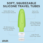 Dot&Dot Leak Proof Travel Bottles - Tubes for Liquid TSA Approved 3oz Silicone Toiletries Travel Shampoo & Conditioner Containers with Labels