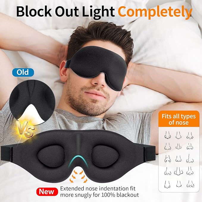 NEWVANGA Sleep Mask for Back and Side Sleeper, Block Out Light, Luxury Sleeping Eye Mask of 3D Night Blindfold, Zero Pressure Breathable Travel Eye Cover Grey