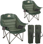 Colegence Oversized XL Padded Camping Chair Set of 2 Wide Heavy Duty Lawn Chairs Support 450 LBS Portable Folding Gaint Plus Camp Chair for Outdoor Outside Sports Baseball Soccer-Green
