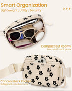 Vankor Large Corduroy Cute Fanny Packs for Women Cross Body, Everywhere Belt Bag for Women Crossbody Stylish Waist Pack Purse for Travel, Hiking, Workout, Running, Corduroy Black Flower