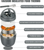 wiwens Thermo Food Jar for Hot Food Adults 32OZ Soup Thermo Lunch Containers Wide Mouth Vacuum Insulated Stainless Steel Leakproof Bento Box with Spoon (Grey)