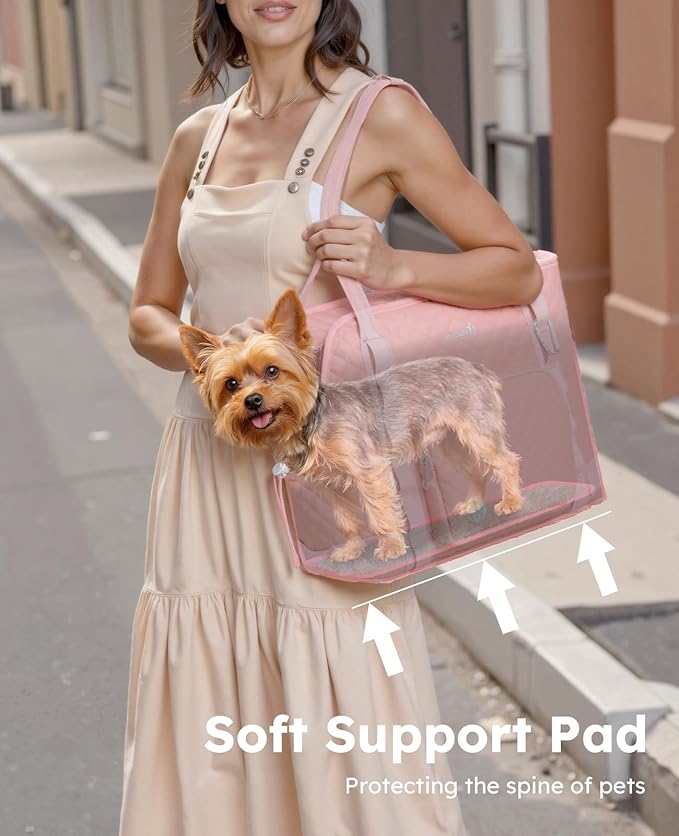 Pecute Dog Purse Carrier, Dog Carrier with Pockets for Small Dogs, Fits Dogs 5 lbs to 9 lbs, Cat and Puppies Tote Bag, Outing, Travel, Vet, Pink