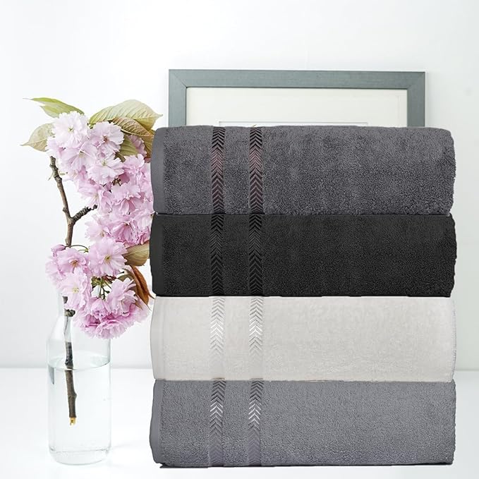 CASA COPENHAGEN Ember 12Pcs 100% Egyptian Cotton Designer Hand Towels Gift Set- Dark Grey,Light Grey,White,Black 600 GSM, 28"x16", 4Hand Towels for Bathroom Set for Women & Men