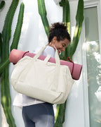 BAGSMART BAGSMART Gym Bag for Women, Carry on Weekender Overnight Bag, Travel Duffel Bags with Trolley Sleeve, Personal Item Travel Bag Tote Bag Workout Dance Bag(Light Beige,Medium)