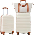 2 Piece Luggage Sets with Travel Bag, Lightweight Expandable Checked Luggage Sets, Hardshell ABS Spinner Wheels Carry on Suitcase with TSA Lock, for Travel, Women Men, 20 IN&24IN, Brown White