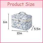 uekeboag Large Travel Quilted Makeup Bag for Women, Floral Cotton Cosmetic Bag, Coquette Aesthetic Floral Toiletry Organizer Bag