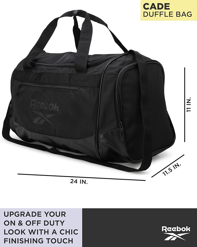 Reebok Duffle Bag - Lightweight Unisex Carry On Gym Bag - Travel and Sports Duffel Bags for Men and Women, Cade - Black/Black