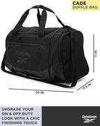 Reebok Duffle Bag - Lightweight Unisex Carry On Gym Bag - Travel and Sports Duffel Bags for Men and Women, Cade - Black/Black