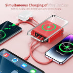 Wireless Charging Portable Charger with Built-in Cables & AC Wall Plug, 10000mAh Power Bank with LED light, PD 22.5W Fast Charging Travel Portable Charger for iPhone, Samsung, Android(No-Magnetic)