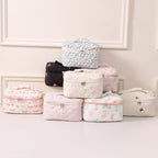 uekeboag Large Travel Quilted Makeup Bag for Women, Floral Cotton Cosmetic Bag, Coquette Aesthetic Floral Toiletry Organizer Bag