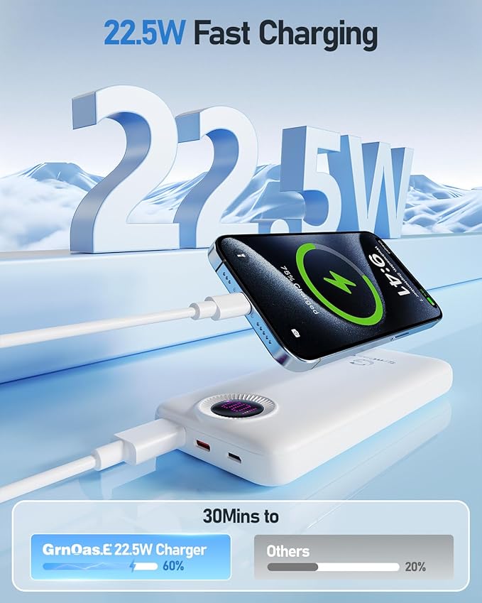 Portable Charger with Built in Cables，10000mAh 22.5W Max High-Speed Charging Power Bank with 4 Outputs 2 Inputs,External Travel Battery Pack for iPhones Android,iPad (Pearl White)