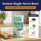 Elite Gourmet EHC113M Personal Single-Serve Compact Coffee Maker Brewer Includes 14Oz. Stainless Steel Interior Thermal Travel Mug, Compatible with Coffee Grounds, Reusable Filter, Mint