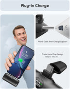 Small USB C Power Bank with Foldable Stand for iPhone 17/Samsung Galaxy S25, Palm-Sized Portable Charger External Battery Charger for Andoid, 5000mah Battery Pack with Digital Display-Black