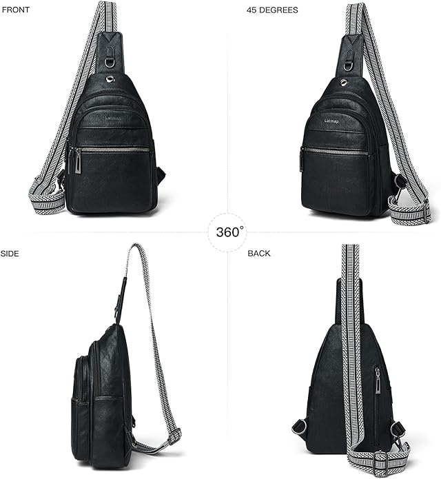 LATMAP Sling Bag For Women Faux Leather Small Casual Daypack Backpack Fanny Pack Crossbody Chest Bags Purse
