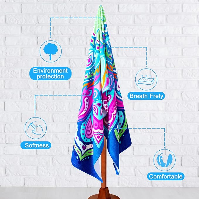 Oversized Terry Beach Towel 36 x 72 in Soft Extra Large Big Pool Swim Towels for Adults XL Clearance Big Travel Blanket Cruise Vacation Accessories Essentials Lounge Chair Cover Purple Floral