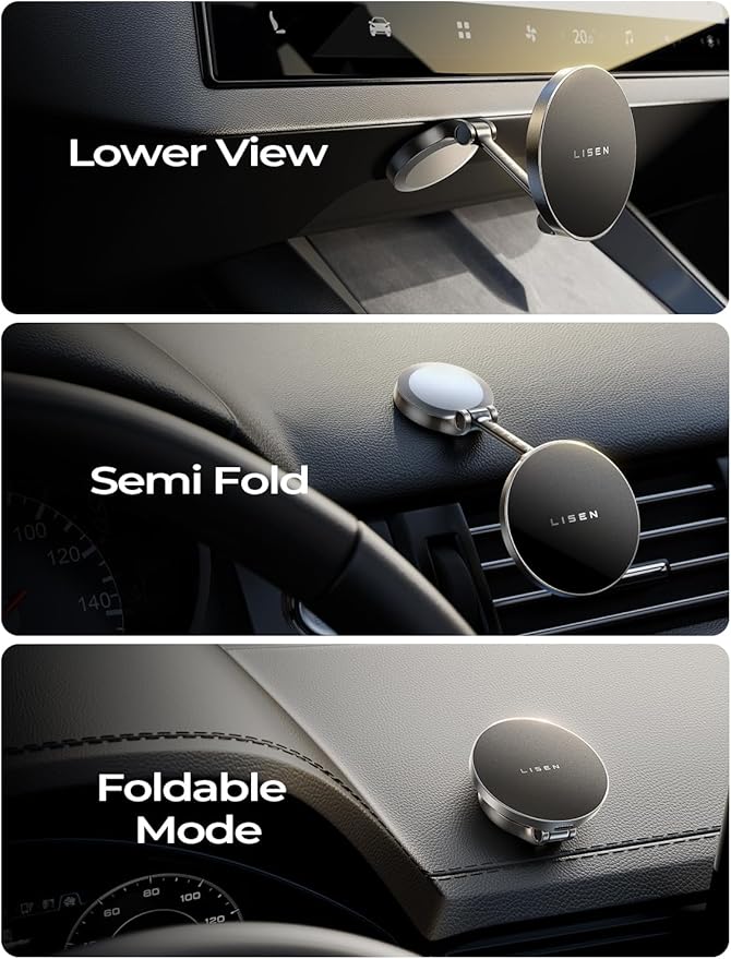 LISEN Magsafe Car Mount Charger, 15W Fast Charging Magnetic Wireless Car Charger [Mini & Fast Charging], Magnetic Car Phone Holder Dashboard Gifts for iPhone 17 Pro Max Air 16 15 14,Samsung