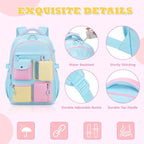 Kids Backpack, Backpack for Girls for Elementary School Multiple Pockets Ages 6-10(Blue)