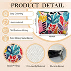 Abstract Colorful Floral Makeup Bag, Trendy Maximalist Funky Tropical Flower Cosmetic Bags for Women, Eclectic Botanical Zipper Makeup Pouch
