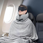 urnexttour Neck Pillow and Blanket Set for Travel Memory Foam Design Models Pillows with Eye Mask and 50% More Storage Bag Traveling Essentials Plane Car Flight Rest Sleeping Use Adult, Light Gray