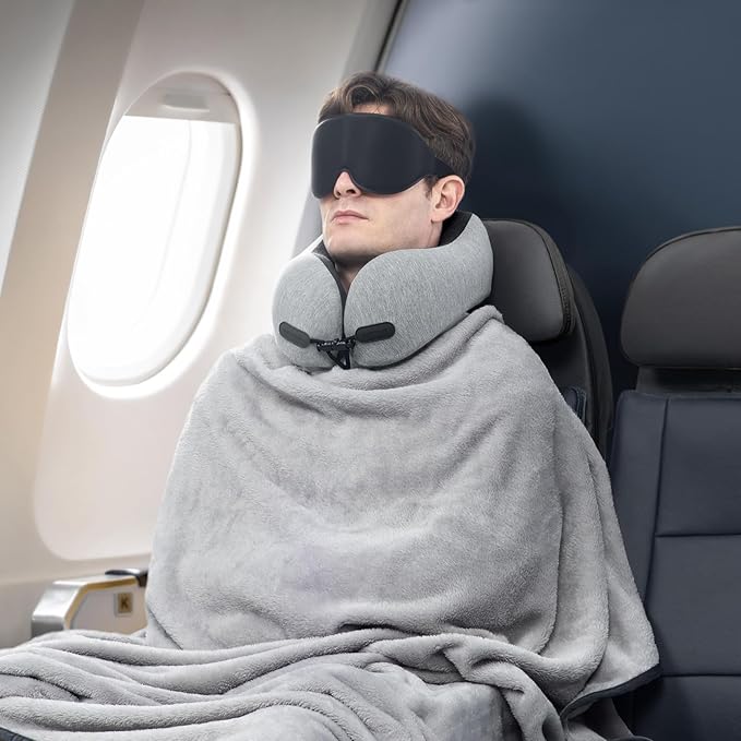 urnexttour Neck Pillow and Blanket Set for Travel Memory Foam Design Models Pillows with Eye Mask and 50% More Storage Bag Traveling Essentials Plane Car Flight Rest Sleeping Use Adult, Pink