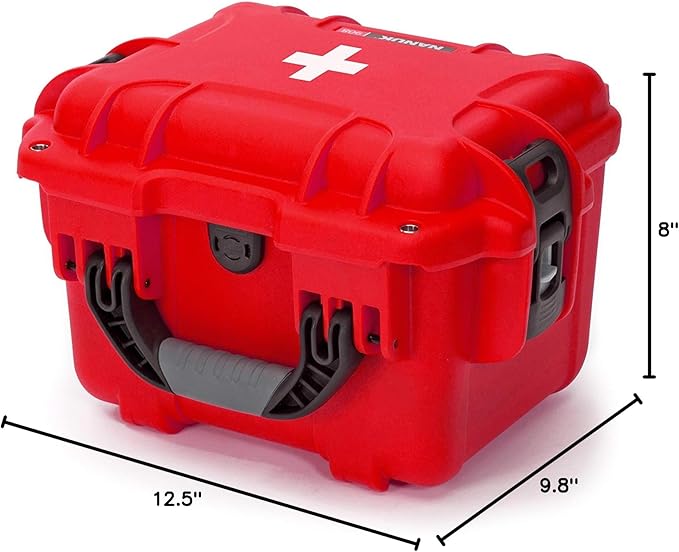 NANUK 908 Waterproof First Aid Box Empty – Durable, Medical First Aid Organizer Case, IP67-Rated, Dustproof, Impact-Resistant, and Floats (9.5" x 7.5" x 7.5") – Red