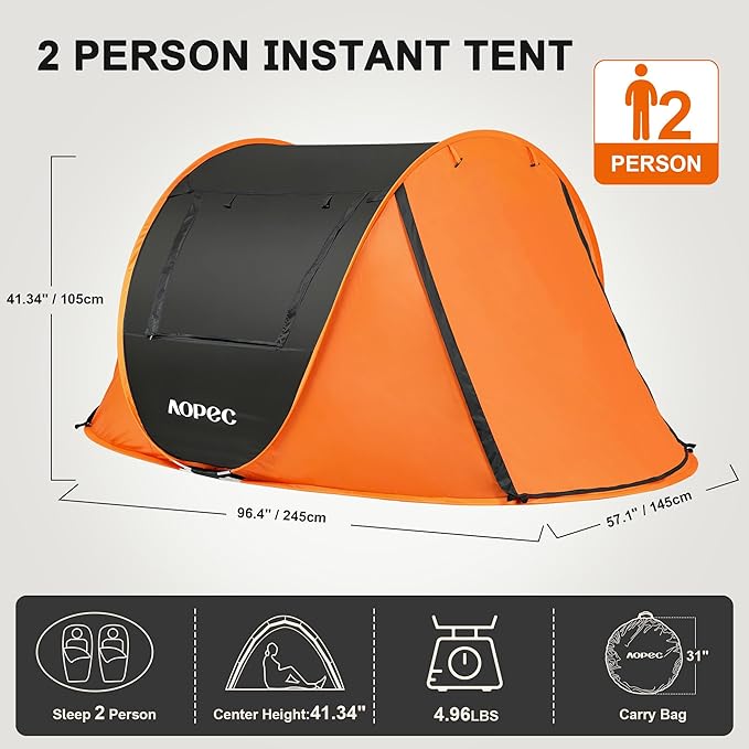 Pop Up Camping Tent, 2/4/6 Person Instant Tent Waterproof PU4500mm, Spacious Ventilated Camping Tent with Front Porch, Quick Setup Lightweight Portable for Outdoor Camping Hiking Beach