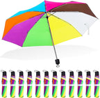 12 Pc Rainbow Umbrella Portable Tri Folded Pride Umbrella Windproof Compact Rain Parasol for Travel Beach Wedding Party