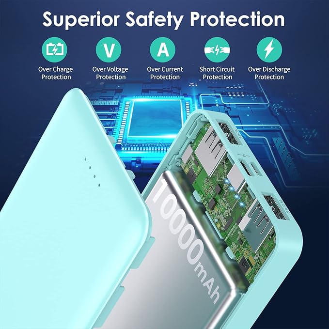 [2 Pack]Portable Charger Power Bank 10000mAh,Slimmer USB C Fast Charging Portable Phone Charger,Travel Essentials Backup External Battery Pack for iPhone 17/16/ 15/14/13/12,Galaxy,Android-Green+Purple