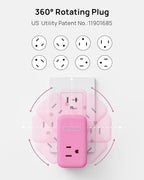 TROND Outlet Extender with USB C, 3 AC Outlet Splitter with 360 Rotation, Multiple Wall Plug with PD 20W Port, Cute Pink Plug Extension for Home Decoration, Travel Cruise Essentials