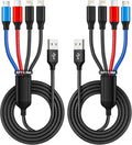 IDISON Travel 4 in 1 Multi Charging Cable with Dual IP/Type C/Micro USB, 2Packs 5FT Car Accessories iPhone Charger Cord for Multiple Devices, Universal USB Cable for iPhone17-8/iPads/Tablets and More