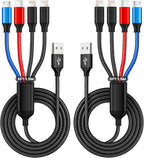IDISON Travel 4 in 1 Multi Charging Cable with Dual IP/Type C/Micro USB, 2Packs 5FT Car Accessories iPhone Charger Cord for Multiple Devices, Universal USB Cable for iPhone17-8/iPads/Tablets and More