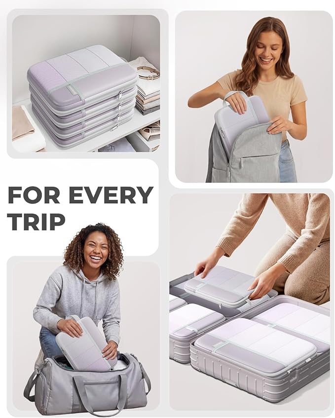 Percover Compression Packing Cubes 4-Piece Set, Packing Cubes Compression for Travel with Label Pockets, Travel Organizer for Carry On & Checked Luggage, Purple