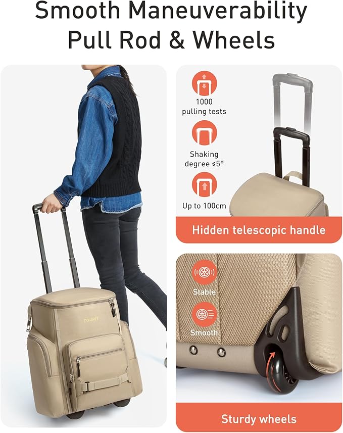 TOURIT Insulated Rolling Cooler Backpack, Leakproof Waterproof Beach Cooler Bag with Wheels and Handle, Outdoor Camping Picnic Travel