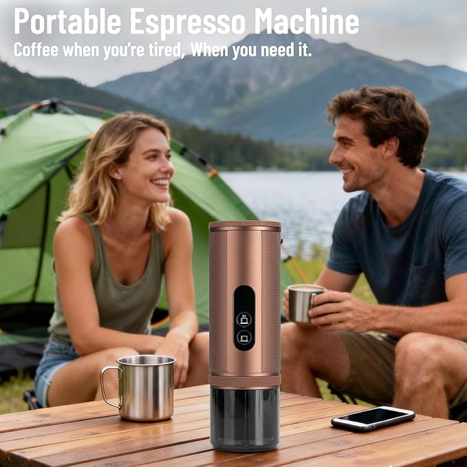 Portable Coffee Machine: Electric Espresso Machine - Portable Coffee Maker for Travel - Rapid Heating - 8 Cups of Coffee Per Full Charge - Compatible with Nespresso Capsules - Brown