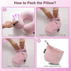 Keemall Inflatable Neck Pillow, Premium Pink U-Shaped Travel Pillow with Soft Washable Cover, Compact Portable Airplane Travel Essentials for Flight, Car and Office, Ideal Travel Gift for Women