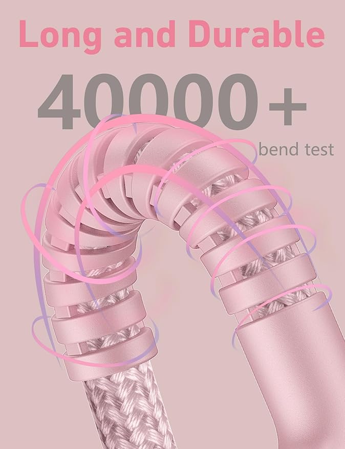 USB C Cable 10FT, 2Pack Long USB A to USB C Charger Cable, Type C Cable Fast Charging Upgraded Extra Durable Braided USBC Cord Compatible with iPhone 17 16 15 Pro Max/LG and More USB C Devices-Pink